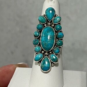 Sterling Silver 925 cluster Mojave turquoise statement Ring